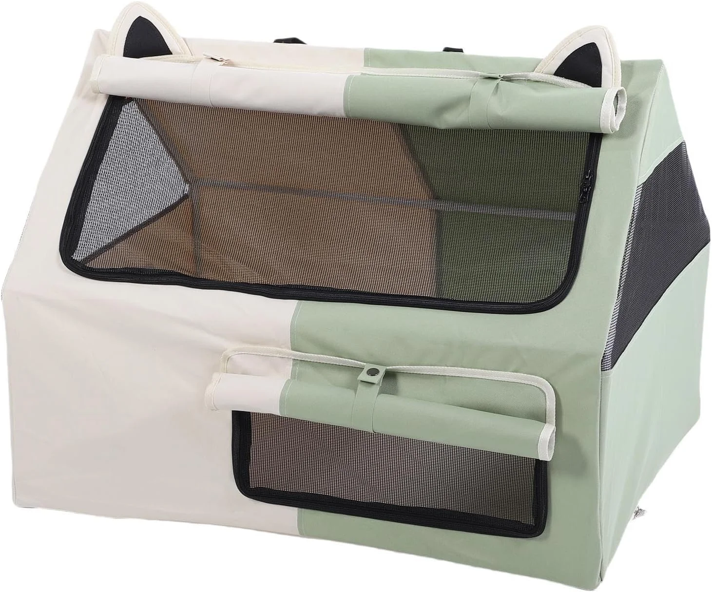 محفظه بازی گربه آسیکسیکس، قفس توری مستطیلی قابل حمل 78.5x58.5x57 سانتی متر با پنجره توری، سایه بان جداشدنی و درب جلویی بازشو برای گربه های باردار و بچه گربه ها