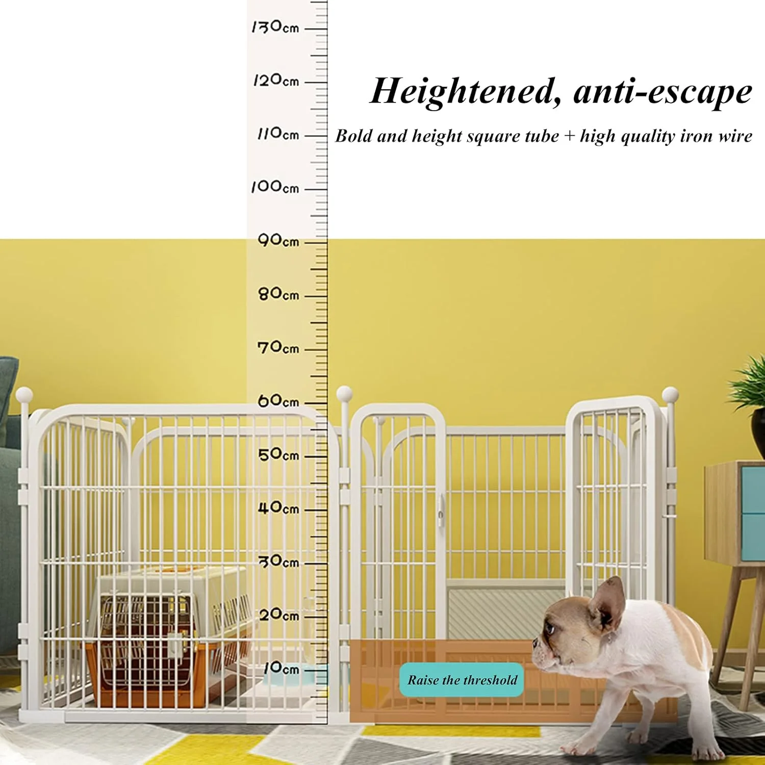 محوطه بازی تاشو سگ و توله سگ بای‌بی‌ان ان، مناسب برای سگ، گربه، توله سگ، دارای درب قفل‌دار، فلزی و قابل حمل، مناسب برای تمرین سگ، گربه، خرگوش، قابل استفاده در داخل و خارج از خانه (سایز: 180 * 90 * 100 سانتی متر)