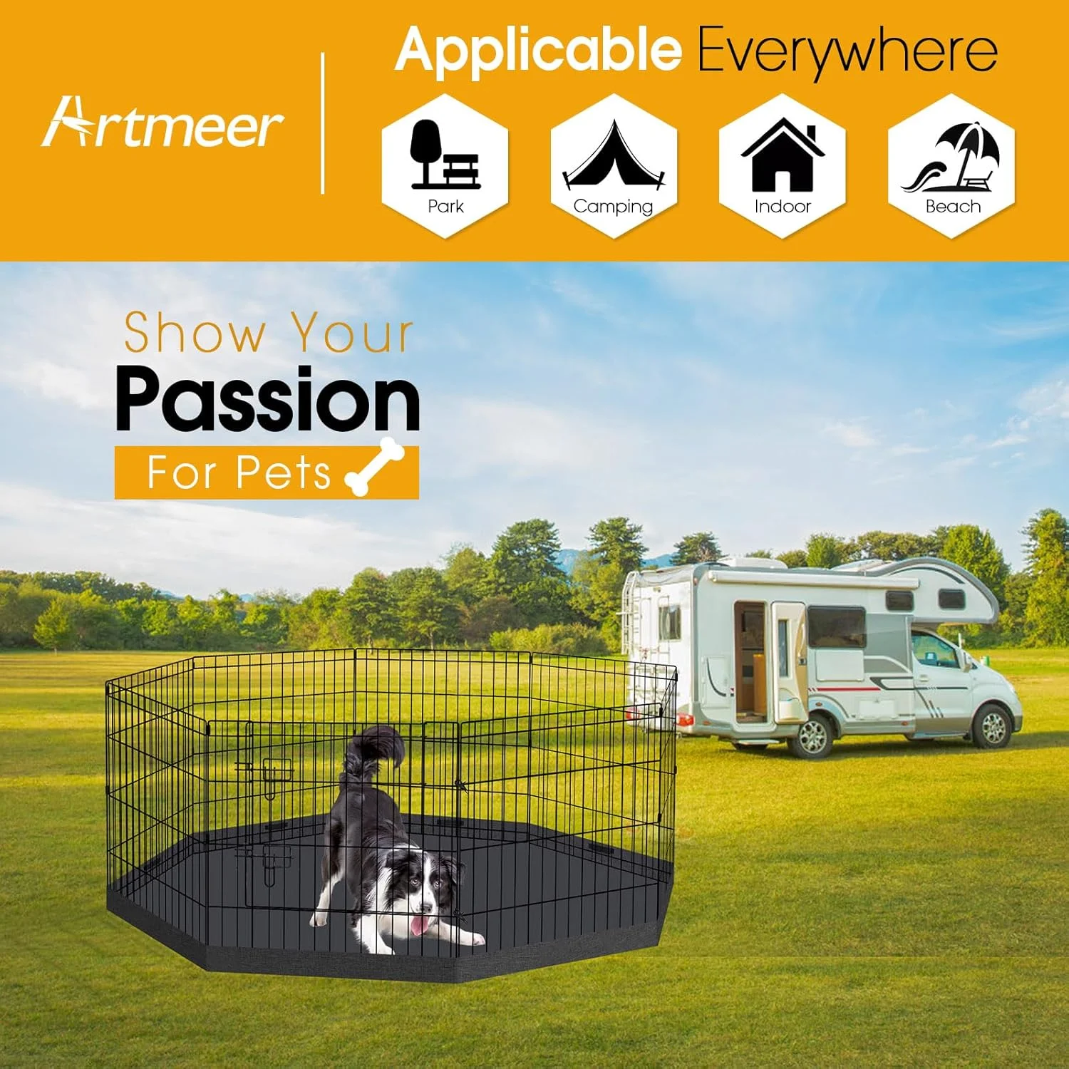 محافظ زیرانداز لانه سگ Artmeer، هشت ضلعی فلزی، مناسب برای سگ های کوچک و متوسط، قابل استفاده در فضای داخلی و خارجی (فقط محافظ زیرانداز، لانه سگ شامل نمی شود)