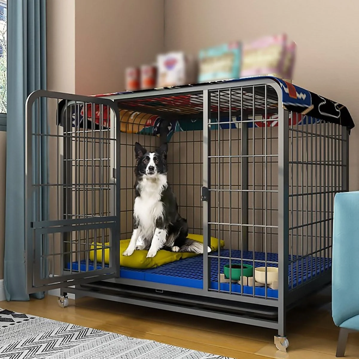 قفس سگ سنگین، لانه سگ با اضطراب بالا با چرخ، مناسب برای سگ های کوچک تا متوسط، مقاوم در برابر جویدن فضای بزرگ، مشکی - 36.6"L x 24.4"W x 32.3"H قفس سگ سنگین، لانه سگ با اضطراب بالا با چرخ، مناسب برای سگ های کوچک تا متوسط، مقاوم در برابر جویدن فضای بزرگ، مشکی - 36.6"L x 24.4"W x 32.3"H