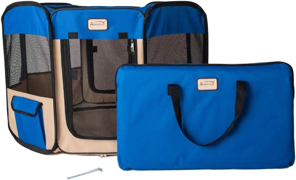 محوطه بازی قابل حمل حیوانات خانگی آرماکات مدل PP001B-M در ترکیب رنگی آبی و بژ، سایز متوسط محوطه بازی قابل حمل حیوانات خانگی آرماکات مدل PP001B-M در ترکیب رنگی آبی و بژ، سایز متوسط