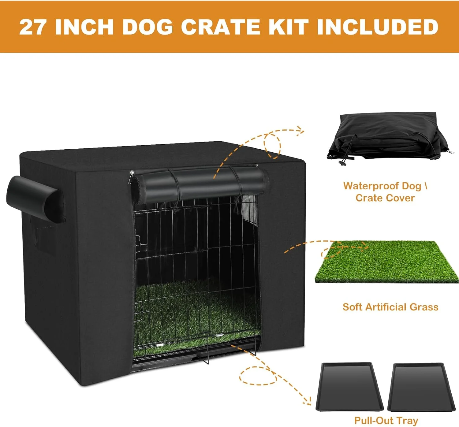 کیت باکس سگ با چمن مصنوعی و روکش باکس سگ، خانه فلزی تاشو دو درب 27 اینچی برای سگ ها و گربه ها، قفس سگ با سینی ضد نشت، مسافرت، لانه سگ داخلی و خارجی کیت باکس سگ با چمن مصنوعی و روکش باکس سگ، خانه فلزی تاشو دو درب 27 اینچی برای سگ ها و گربه ها، قفس سگ با سینی ضد نشت، مسافرت، لانه سگ داخلی و خارجی