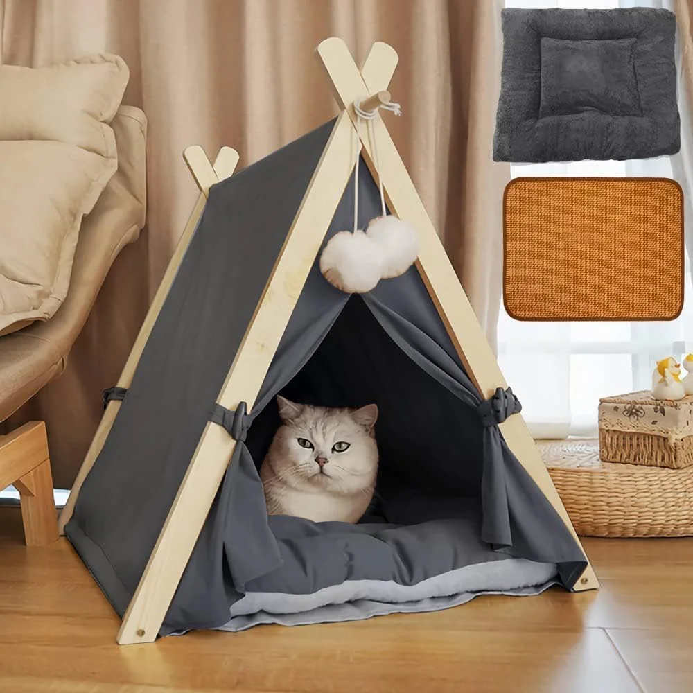 تیپی حیوانات خانگی Aputue، چادر بزرگ گربه و سگ 60×55×63 سانتی متر با کوسن قابل جابجایی، خانه حیوانات خانگی قابل حمل برای سگ های کوچک تا متوسط، تخت تیپی داخلی و خارجی برای توله سگ ها و بچه گربه ها تیپی حیوانات خانگی Aputue، چادر بزرگ گربه و سگ 60×55×63 سانتی متر با کوسن قابل جابجایی، خانه حیوانات خانگی قابل حمل برای سگ های کوچک تا متوسط، تخت تیپی داخلی و خارجی برای توله سگ ها و بچه گربه ها