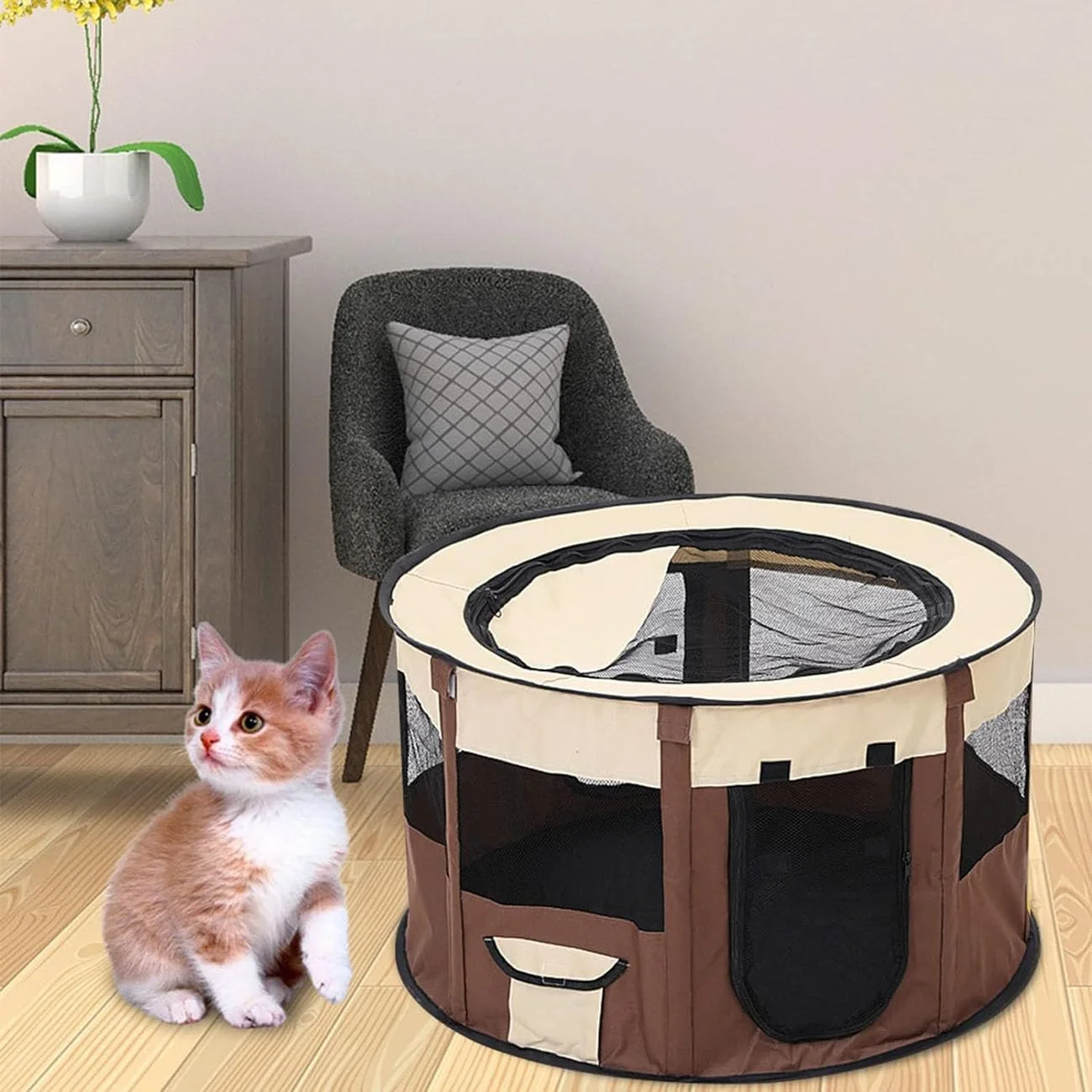 چادر سگ آپوتوئه، سایز کوچک S، خانه گربه و سگ تاشو هشت ضلعی، خانه تخت توله سگ قابل حمل، حصار چادر حیوانات خانگی تاشو، چادر سگ کوچک مناسب استفاده در داخل و خارج از خانه، نگهداری آسان و تمیز کردن آسان