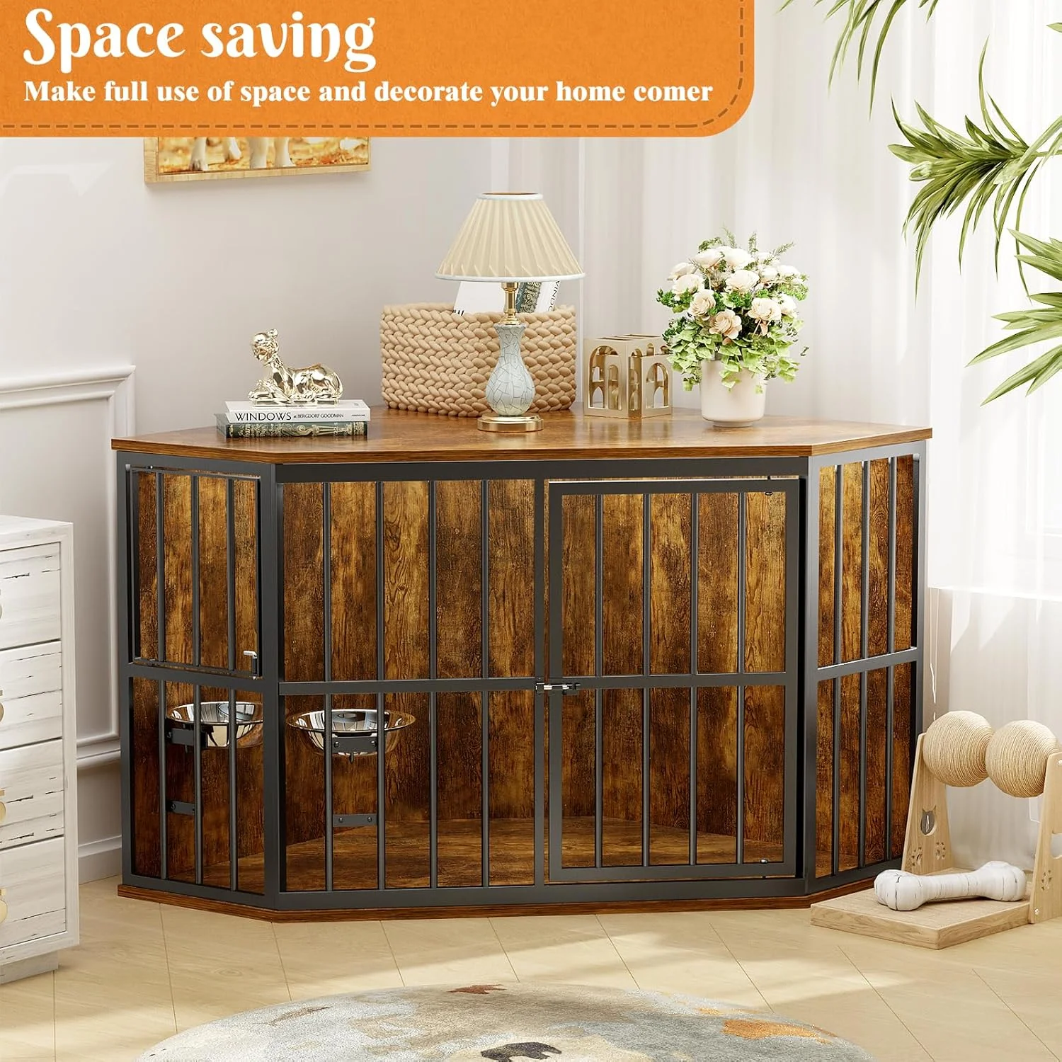 قفس سگ مبلمان گوشه ای APRILSOUL با ابعاد 53 اینچ، میز کناری چوبی گوشه ای لانه سگ با کاسه، قفس حیوانات خانگی داخلی میز کنار تخت گوشه ای برای سگ ها، رویه پهن ایده آل برای فضای محدود قفس سگ مبلمان گوشه ای APRILSOUL با ابعاد 53 اینچ، میز کناری چوبی گوشه ای لانه سگ با کاسه، قفس حیوانات خانگی داخلی میز کنار تخت گوشه ای برای سگ ها، رویه پهن ایده آل برای فضای محدود