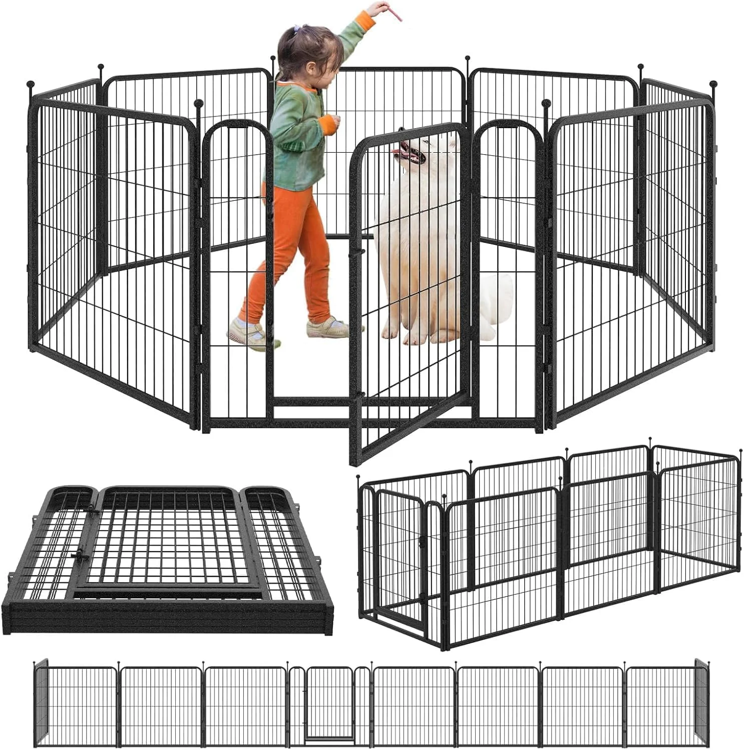 محوطه بازی سگ آنکیلا، 8 پنل، سنگین، ارتفاع 60 سانتی‌متر، محوطه بازی توله سگ، ضد زنگ، حصار تمرینی با درب برای بازی حیوانات خانگی متوسط/کوچک در کمپینگ RV و حیاط