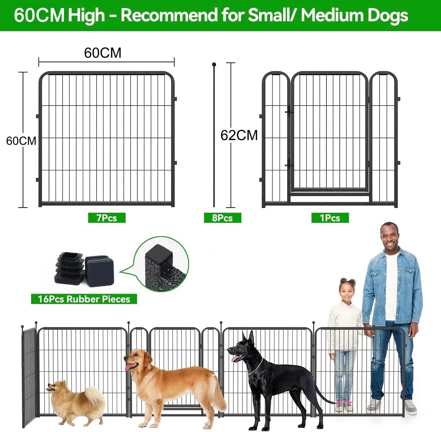 محوطه بازی سگ آنکیلا، 8 پنل، سنگین، ارتفاع 60 سانتی‌متر، محوطه بازی توله سگ، ضد زنگ، حصار تمرینی با درب برای بازی حیوانات خانگی متوسط/کوچک در کمپینگ RV و حیاط