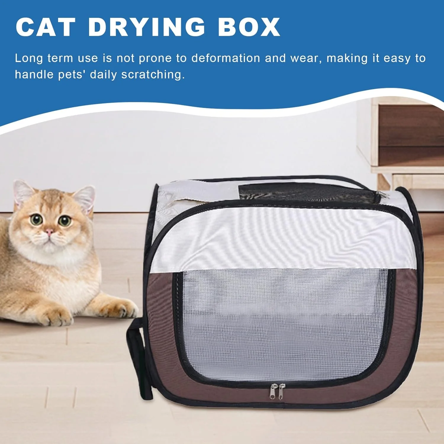 باکس خشک کن حیوانات خانگی، قفس خشک کن برای سگ های کوچک، لوازم جانبی تاشو ضد پرواز مو برای حمام کردن حیوانات خانگی برای مسافرت، تعطیلات، فضای باز و داخل خانه