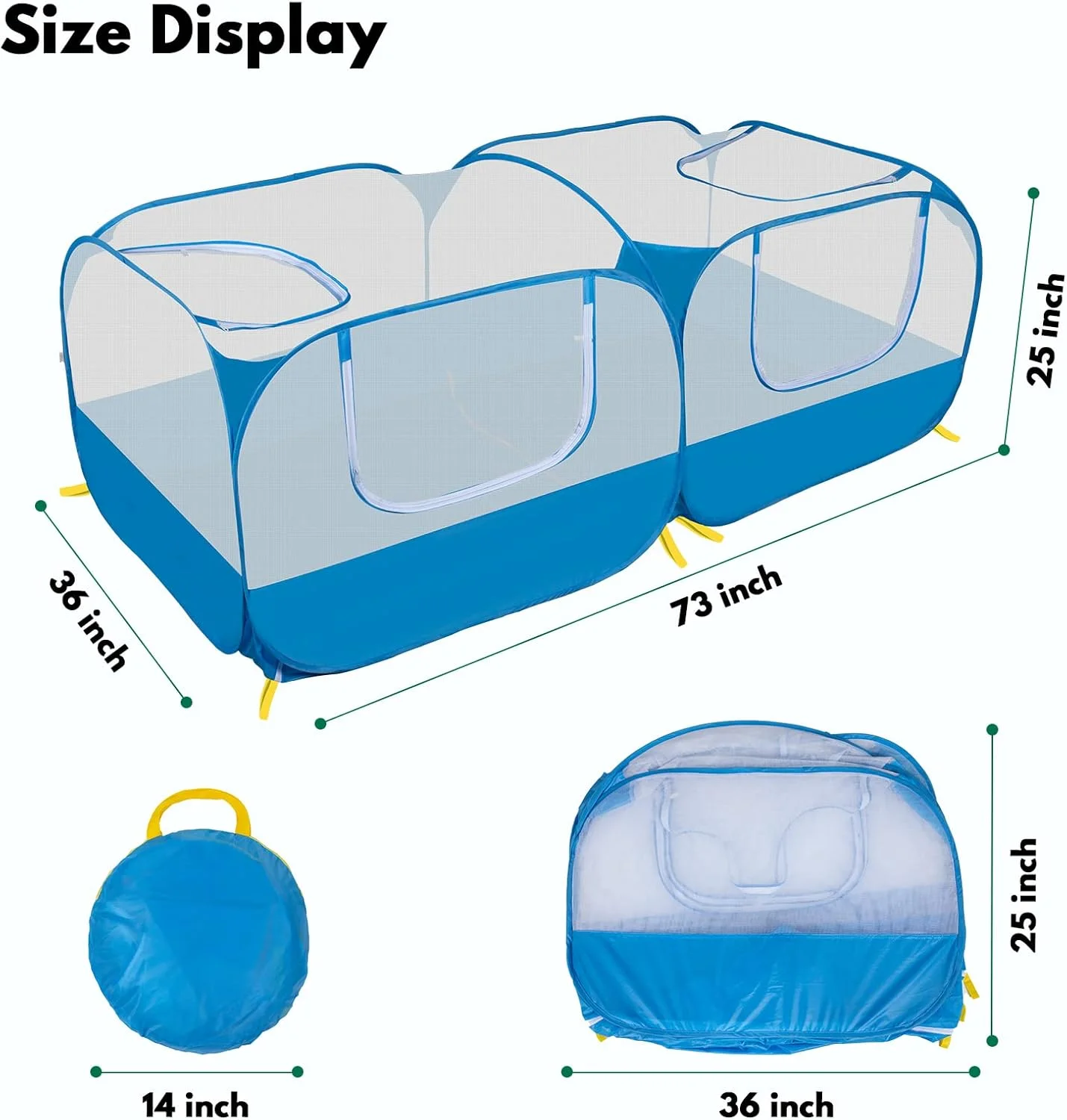محوطه بازی حیوانات کوچک با کف جداشدنی، دیواره های توری تنفسی، چادر قفس حیوانات خانگی قابل حمل داخلی/خارجی برای خرگوش ها، توله سگ ها، بچه گربه ها، (آبی)