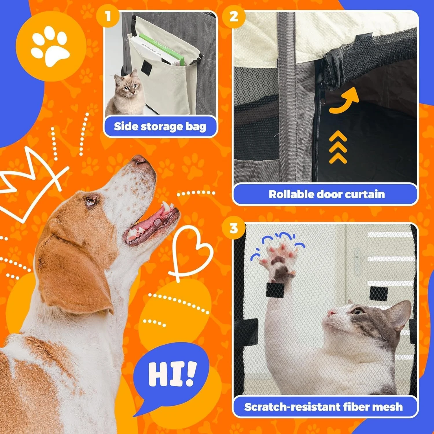 محوطه بازی تاشو آنکیلا برای سگ، قفس سگ قابل حمل، چادر لانه حیوانات خانگی، محوطه بازی توله سگ برای استفاده در داخل و خارج از منزل، کمپینگ با کیف حمل برای حیوانات کوچک یا متوسط، ​​خرگوش، گربه (خاکستری)