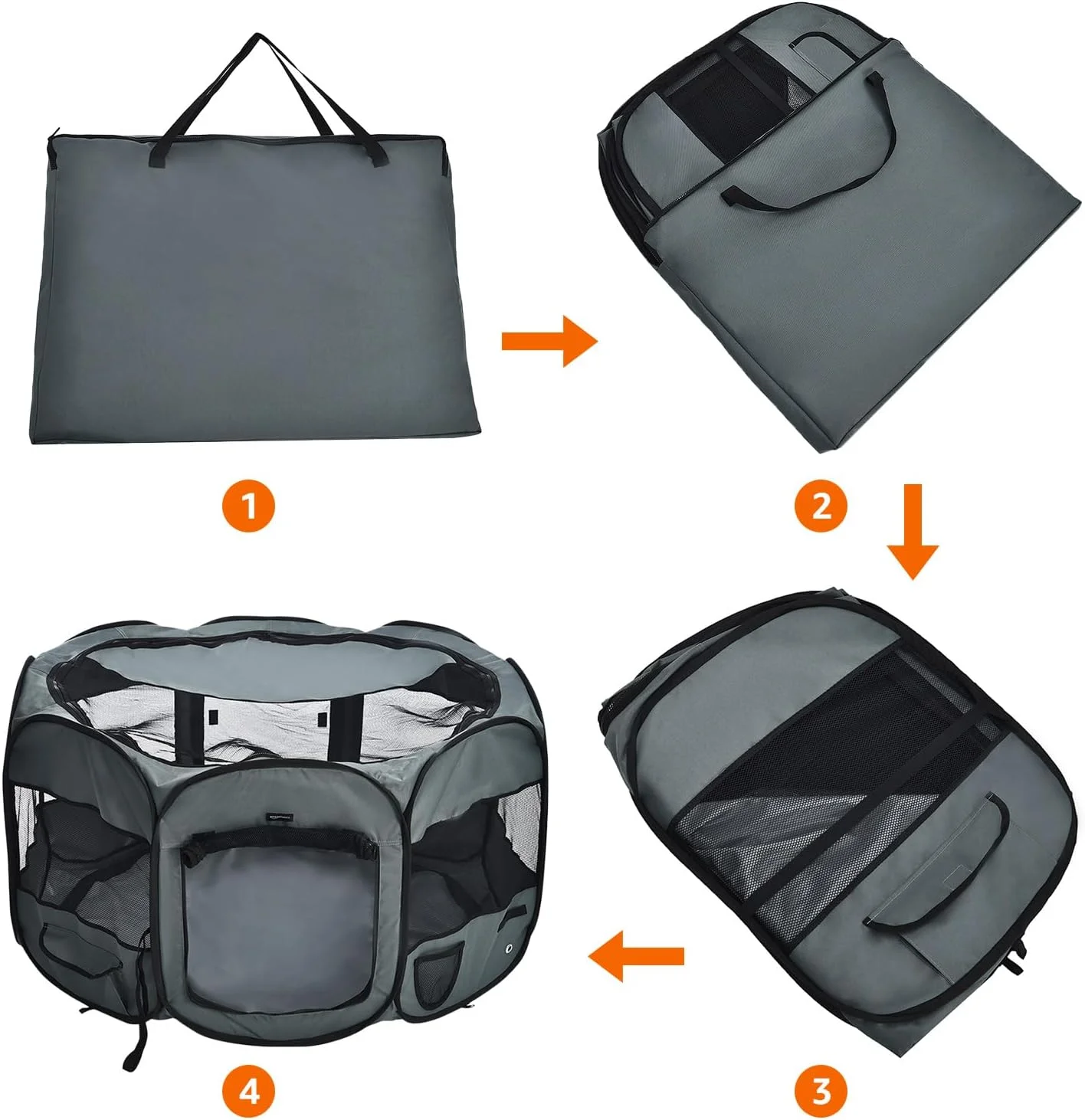 محوطه بازی تاشو و قابل حمل سگ آمازون بیسیکس، بزرگ (114x114x61 سانتی متر)، خاکستری