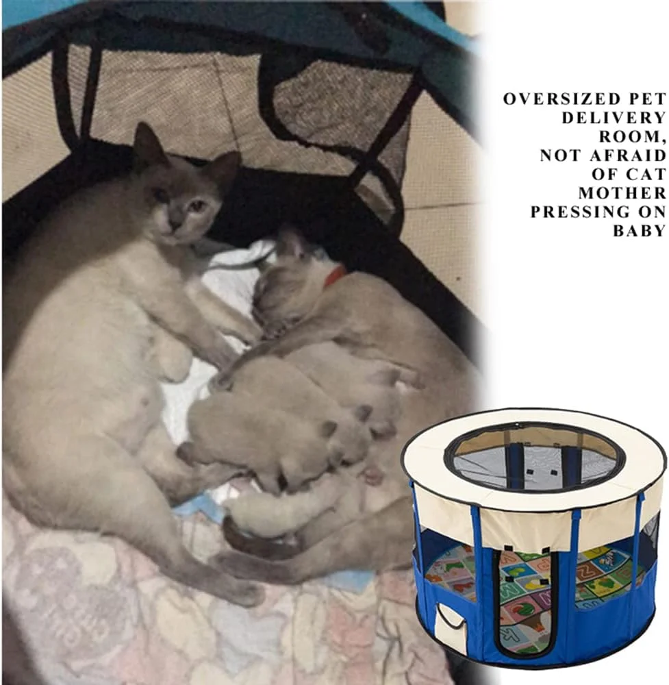 AnsonBoy Outdoors Dog Cat House for Small Large Dogs Breathable Portable Dog Tent Foldable Dogs House Round Pet Playpen,Yellow,Large size