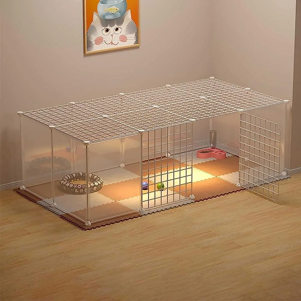 محوطه بازی حیوانات خانگی FC22، قفس بازی شفاف سگ و گربه DIY با درب، حصار حیاط قابل حمل، برای توله سگ، بچه گربه، خوکچه هندی محوطه بازی حیوانات خانگی FC22، قفس بازی شفاف سگ و گربه DIY با درب، حصار حیاط قابل حمل، برای توله سگ، بچه گربه، خوکچه هندی