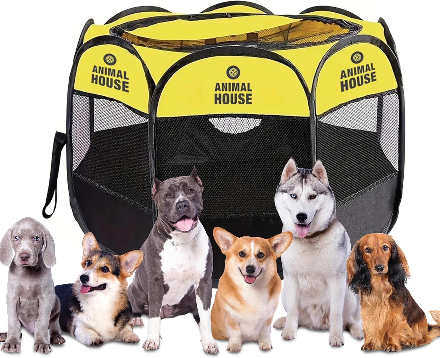 خانه حیوانات، پارک بازی تاشو برای توله سگ ها، سگ ها، گربه ها و خرگوش ها: چند منظوره و قابل حمل، ایده آل برای استفاده در محیط داخلی، 91 x 91 x 58 سانتی متر (زرد، متوسط) خانه حیوانات، پارک بازی تاشو برای توله سگ ها، سگ ها، گربه ها و خرگوش ها: چند منظوره و قابل حمل، ایده آل برای استفاده در محیط داخلی، 91 x 91 x 58 سانتی متر (زرد، متوسط)