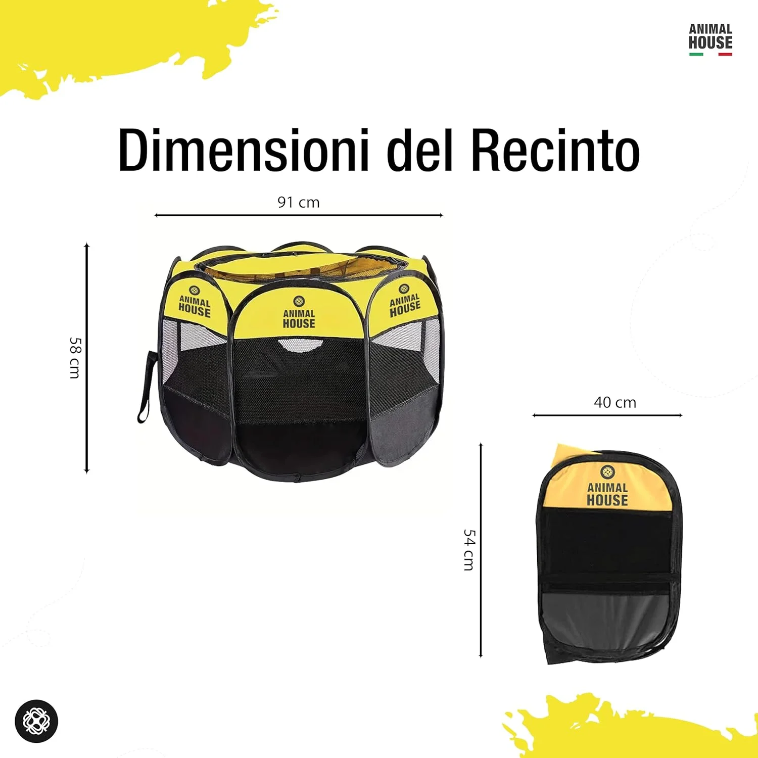 خانه حیوانات، پارک بازی تاشو برای توله سگ ها، سگ ها، گربه ها و خرگوش ها: چند منظوره و قابل حمل، ایده آل برای استفاده در محیط داخلی، 91 x 91 x 58 سانتی متر (زرد، متوسط)