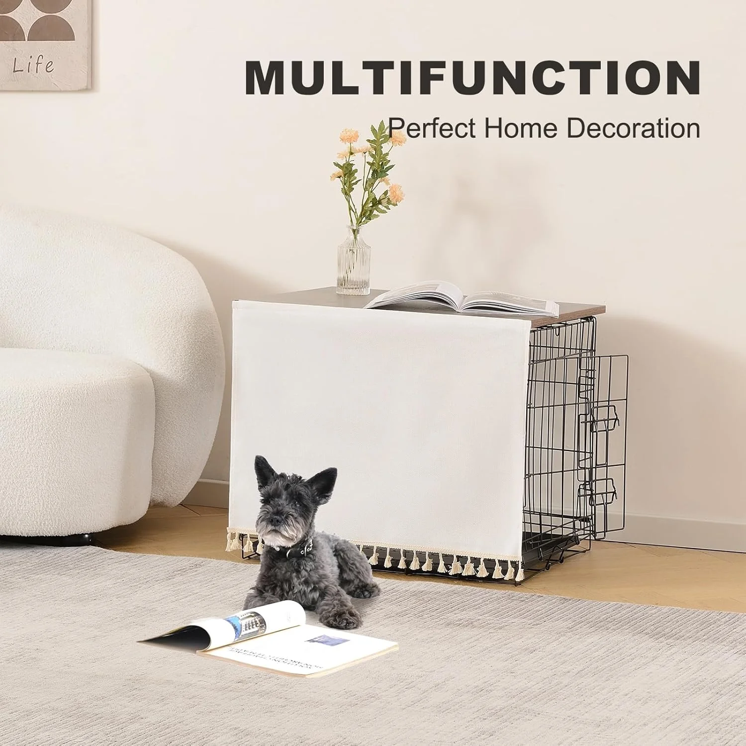 رویه چوبی قفس سگ AMAN مناسب برای قفس های 48 42 36 24 اینچی، رویه میز قفس سگ با پرده منگوله دار، رویه قفس سگ به سبک روستیک، بلوط خاکستری (قفس سگ شامل نمی شود) رویه چوبی قفس سگ AMAN مناسب برای قفس های 48 42 36 24 اینچی، رویه میز قفس سگ با پرده منگوله دار، رویه قفس سگ به سبک روستیک، بلوط خاکستری (قفس سگ شامل نمی شود)