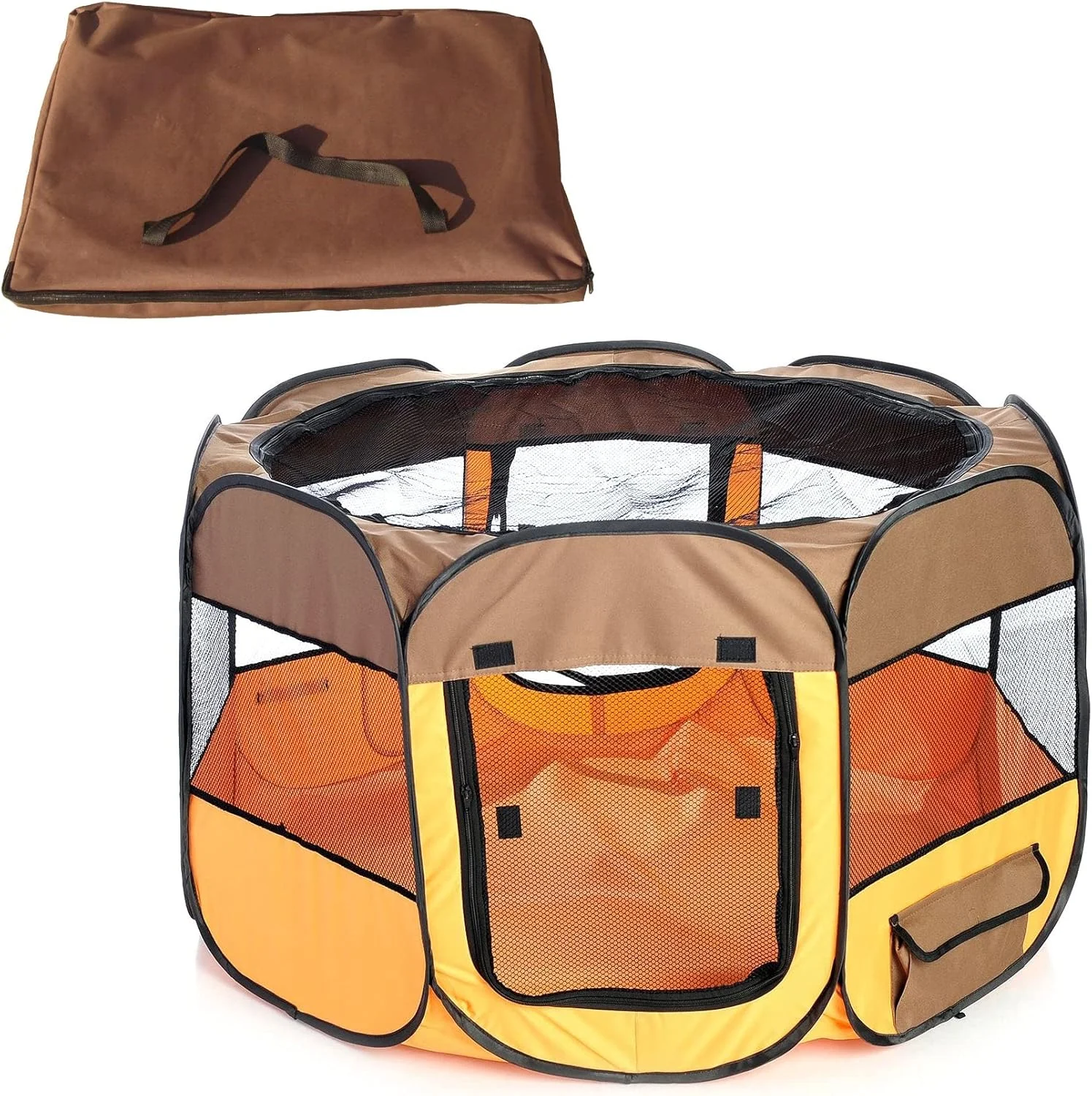 محوطه بازی تاشو سیمی سبک وزن مخصوص سگ و حیوانات خانگی پت لایف مدل 'All-Terrain'، سایز بزرگ، قهوه ای و نارنجی