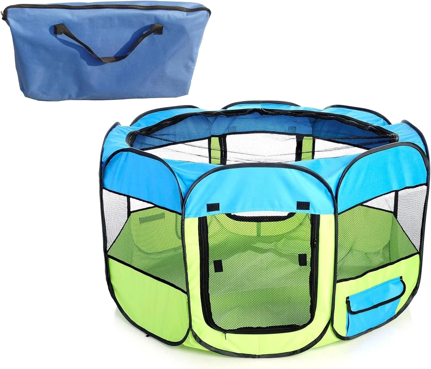 محوطه بازی سگ تاشو سبک وزن پت لایف 'All-Terrain'، سایز متوسط، آبی روشن و زرد روشن