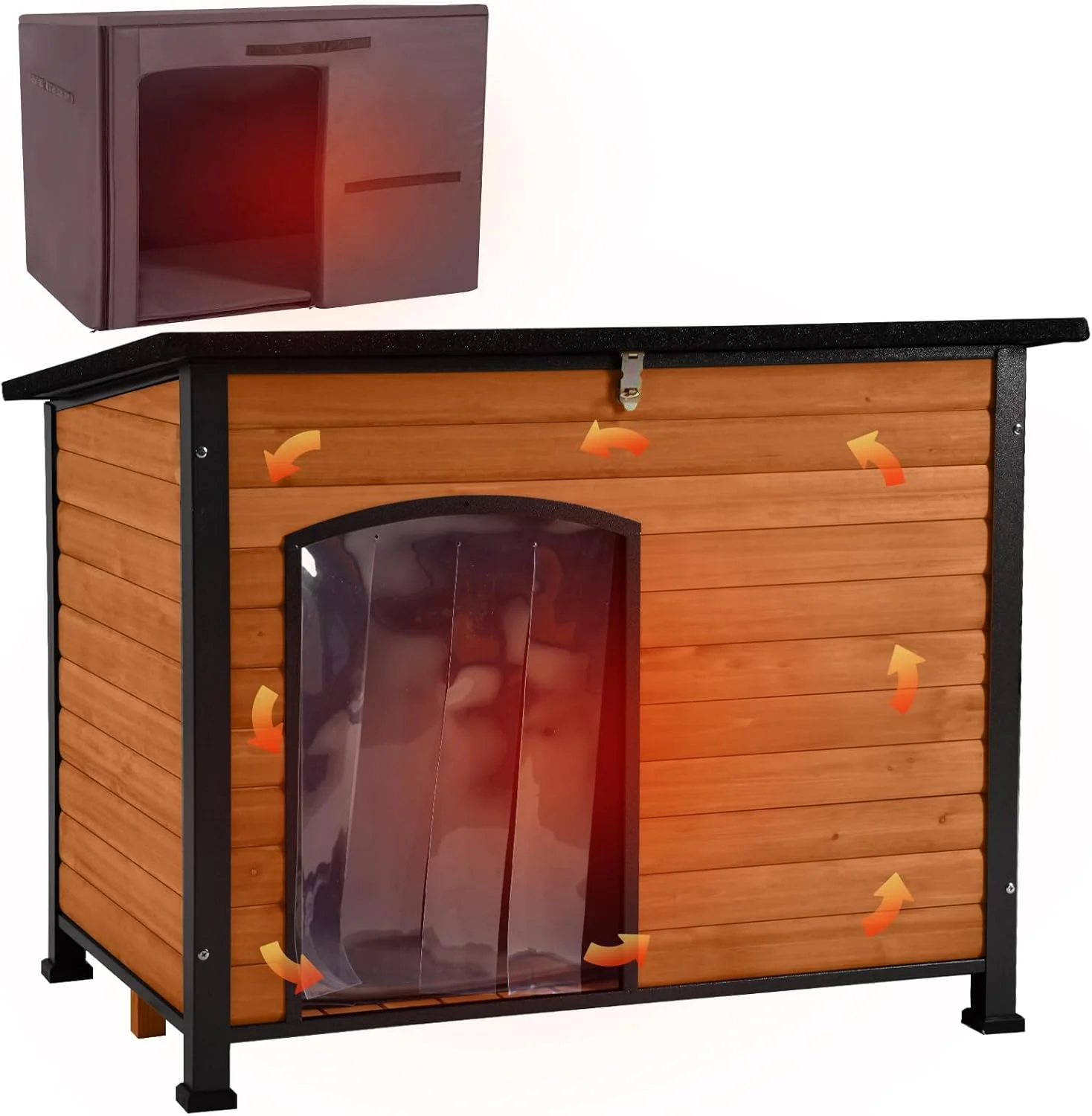 خانه سگ آیویتووین مناسب فضای باز و داخل خانه، لانه سگ با پوشش عایق برای زمستان، قفس سگ بزرگ ضد آب برای سگ های کوچک، متوسط ​​و بزرگ، قاب آهنی منحصر به فرد در اطراف