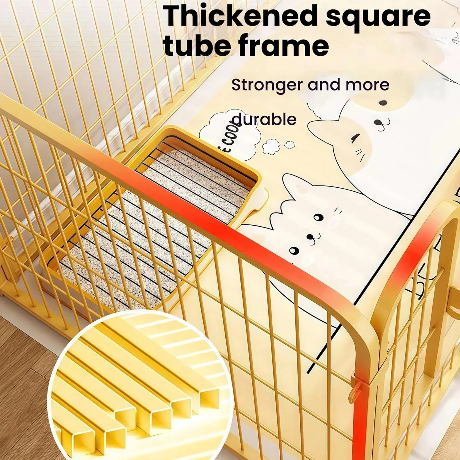 محوطه بازی توله سگ فلزی AI LIFE - محوطه تمرین سگ تاشو 6 پانلی با قسمت توالت، 122x61x61 سانتی متر، حصار حیوانات خانگی قابل حمل داخلی/خارجی برای سگ های کوچک (طلایی)