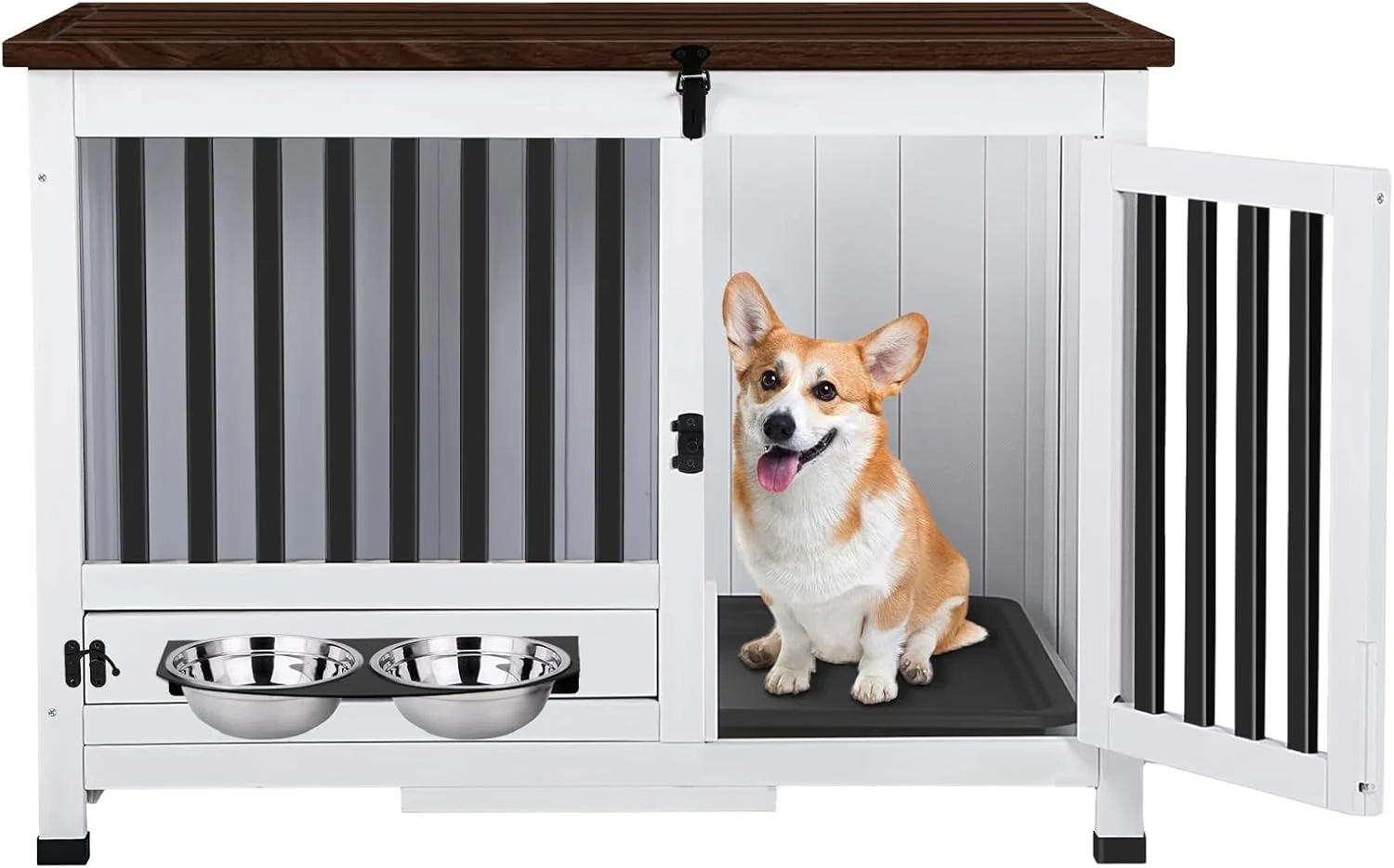 قفس سگ چوبی چند منظوره Agitree به طول 33.3 اینچ - میز کنار تختی قفس سگ با قابلیت چرخش 360 درجه برای سگ های کوچک و متوسط ​​همراه با سینی قابل جابجایی، مونتاژ آسان، تمیز کردن آسان