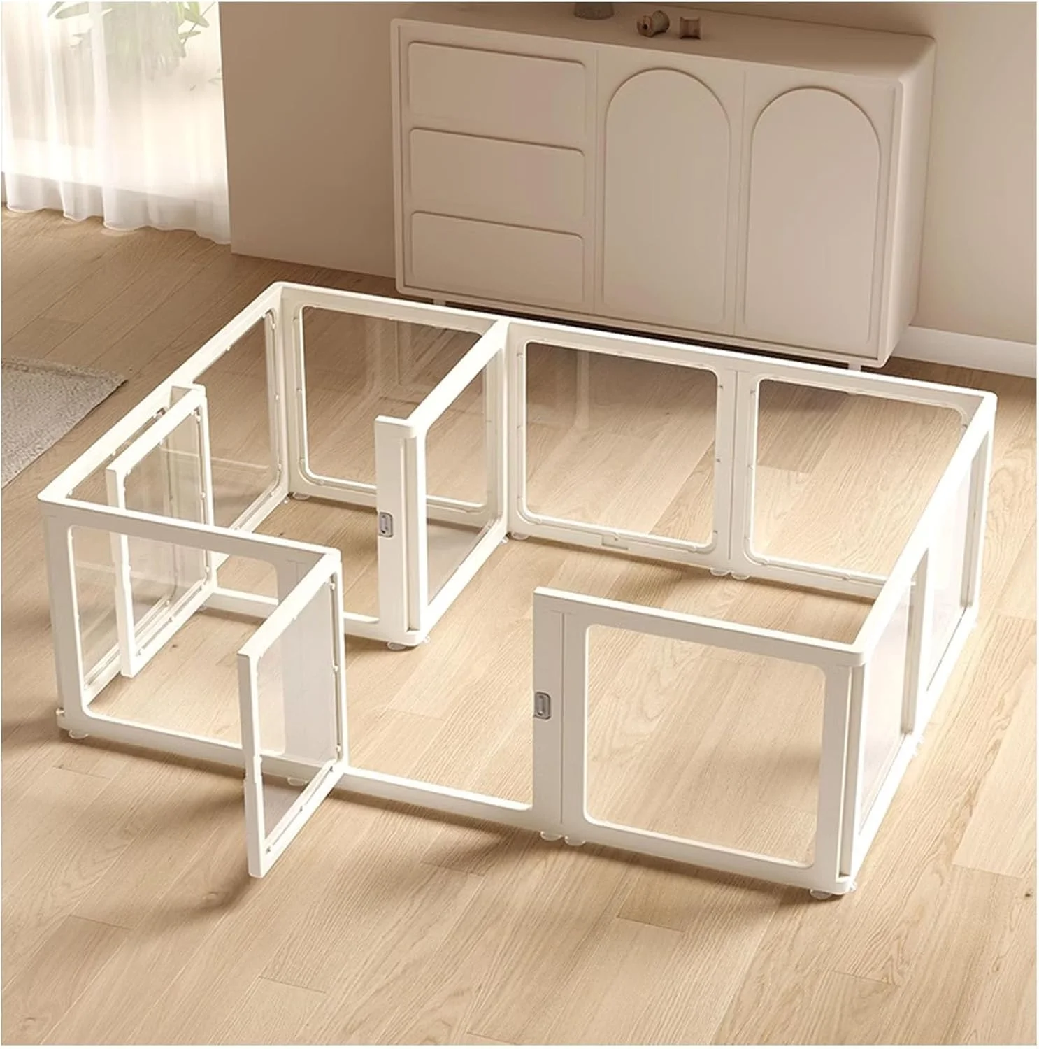 محوطه بازی سگ اکریلیک شفاف، حصار سگ داخلی، محوطه بازی اکریلیک برای سگ ها، دروازه حیوانات خانگی سگ داخلی با درب، محکم و تمیز کردن آسان، برای حیوانات خانگی کوچک تا متوسط ​​و توله سگ ها (ارتفاع 60 سانتی متر، 246x126 سانتی متر)