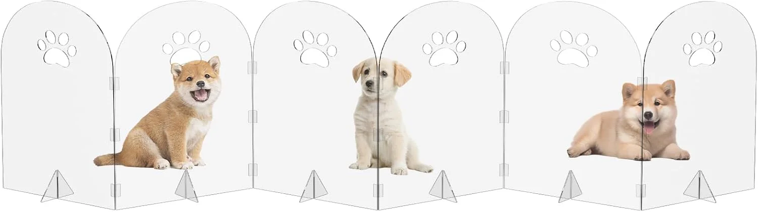 دروازه سگ اکریلیک ضخیم شده، حصار حیوانات خانگی شفاف، تاشو و مستقل، مانع داخلی برای توله سگ ها و بچه گربه ها (6 پنل - 120 اینچ عرض x 24 اینچ ارتفاع)