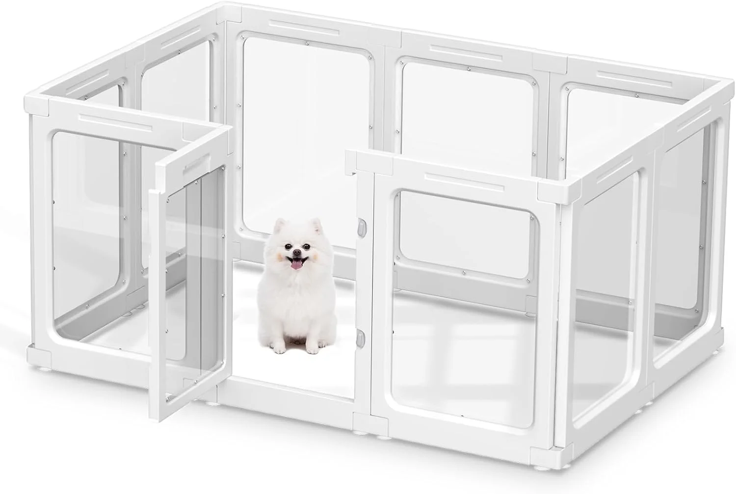 محوطه بازی سگ آکریلیک، محوطه بازی شفاف 60 سانتی متری حیوانات خانگی برای استفاده در داخل و خارج از منزل، حصار محکم و قابل حمل توله سگ برای سگ های کوچک تا متوسط - 10 پنل
