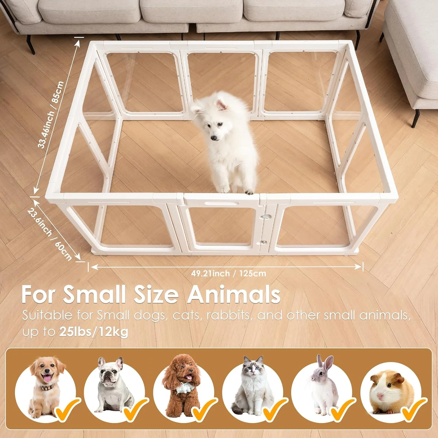 محوطه بازی سگ آکریلیک، محوطه بازی شفاف 60 سانتی متری حیوانات خانگی برای استفاده در داخل و خارج از منزل، حصار محکم و قابل حمل توله سگ برای سگ های کوچک تا متوسط - 10 پنل