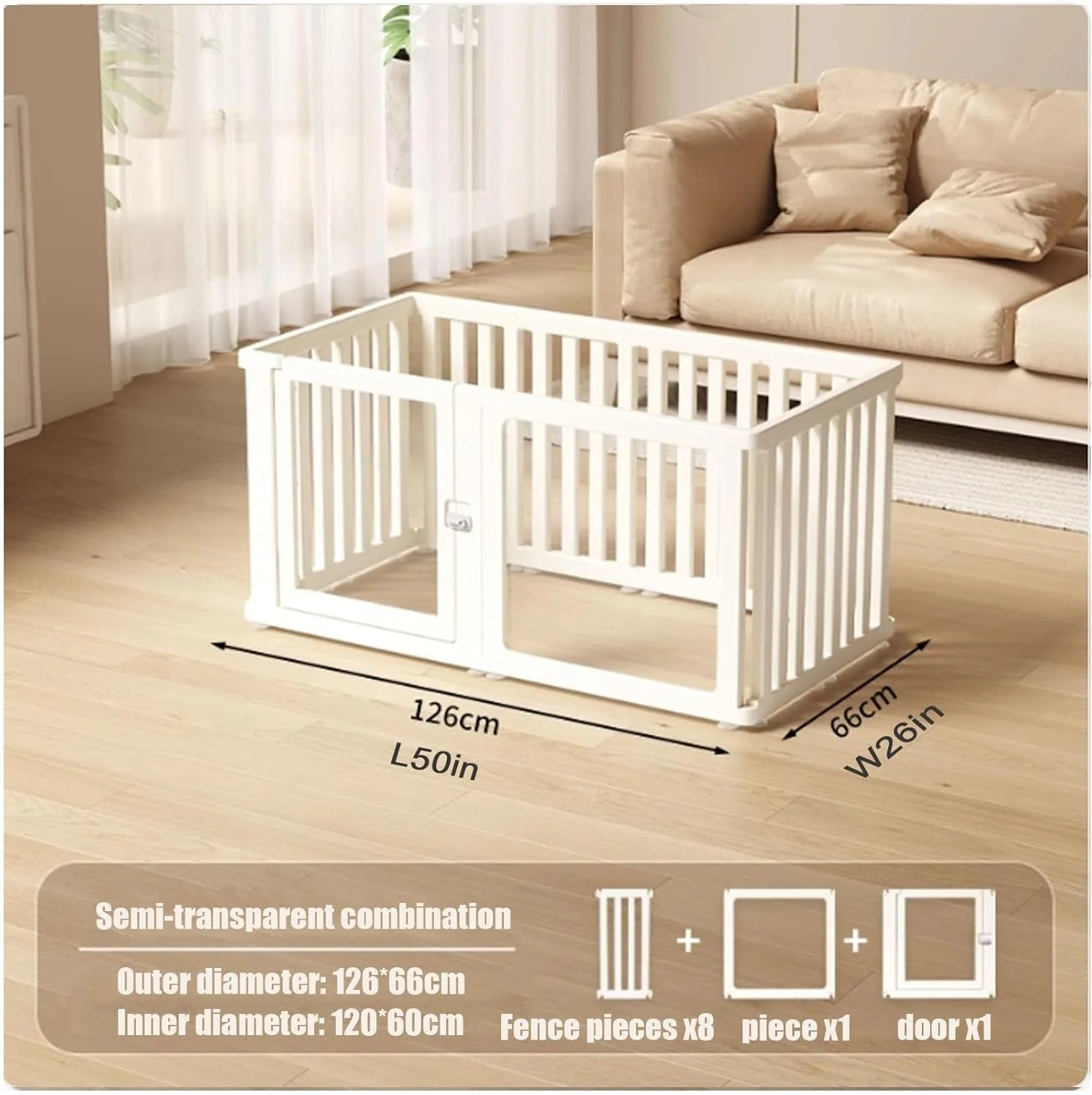 محوطه بازی توله سگ اکریلیک، دروازه حیوانات خانگی فوق عریض و محوطه بازی سگ، حصار سگ، محوطه بازی حیوانات خانگی، حصار قابل حمل و بادوام، حصار محکم و با تمیز کردن آسان، موانع سگ برای خانه، خانه، پله ها (H75CM، B-126x66cm/50x26IN)