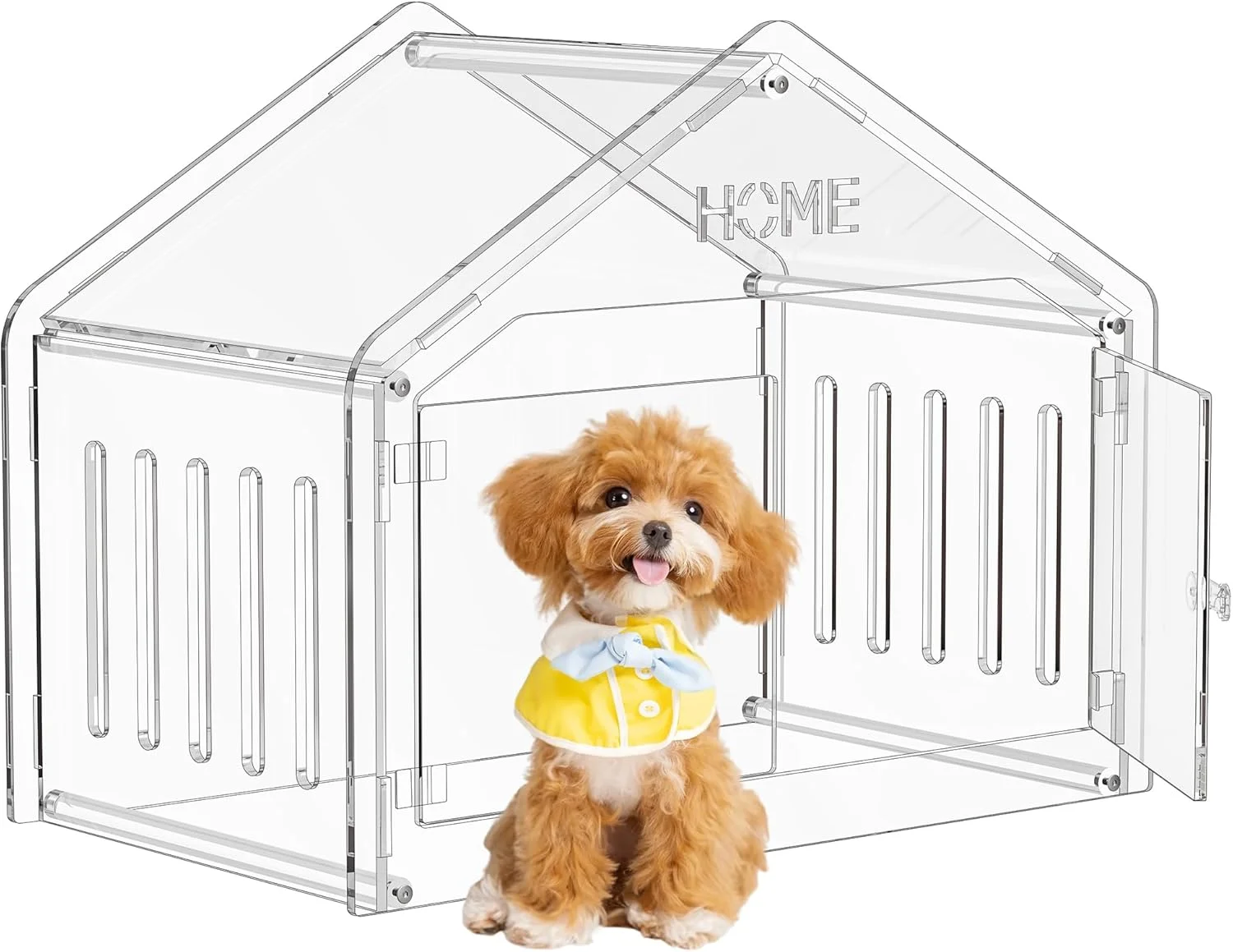 خانه سگ اکریلیک مناسب فضای داخلی. باکس شفاف سگ برای سگ های کوچک، لانه مدرن سگ مناسب فضای داخلی برای اکثر حیوانات خانگی سگ و گربه کوچک (شفاف، 40 * 55 * 68 سانتی متر)