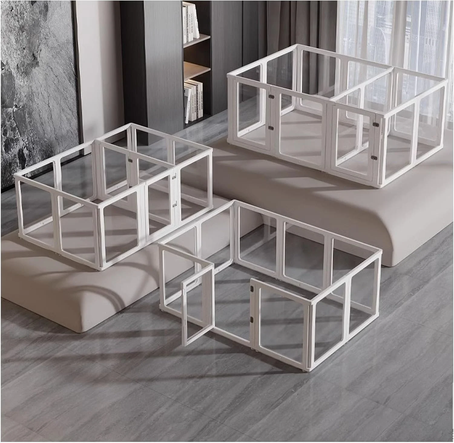 محوطه بازی سگ پلاستیکی اکریلیک شفاف داخلی، محوطه بازی سگ شفاف، نصب و برداشتن آسان محوطه بازی و قفس سگ، برای توله سگ گربه خرگوش راسو قلم حیوانات خانگی شفاف (H77CM، B-10 پنل)