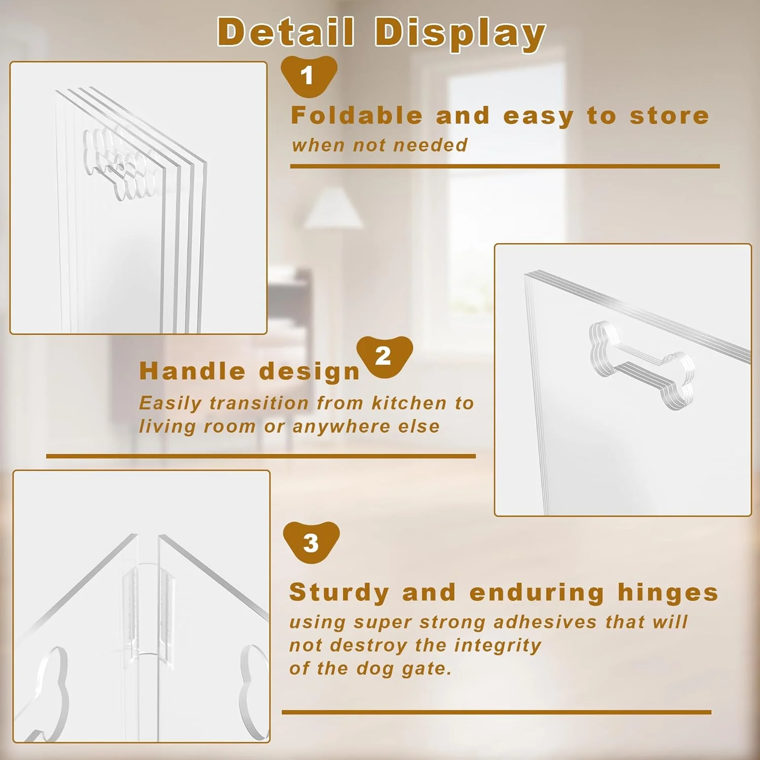 دروازه سگ آکریلیک شفاف، 4 پنل 203 سانتی متر عرض در 61 سانتی متر ارتفاع، محوطه بازی حیوانات خانگی شفاف و مستقل، حصار تاشو حیوانات خانگی برای ورودی با دستگیره/پایه های نگهدارنده