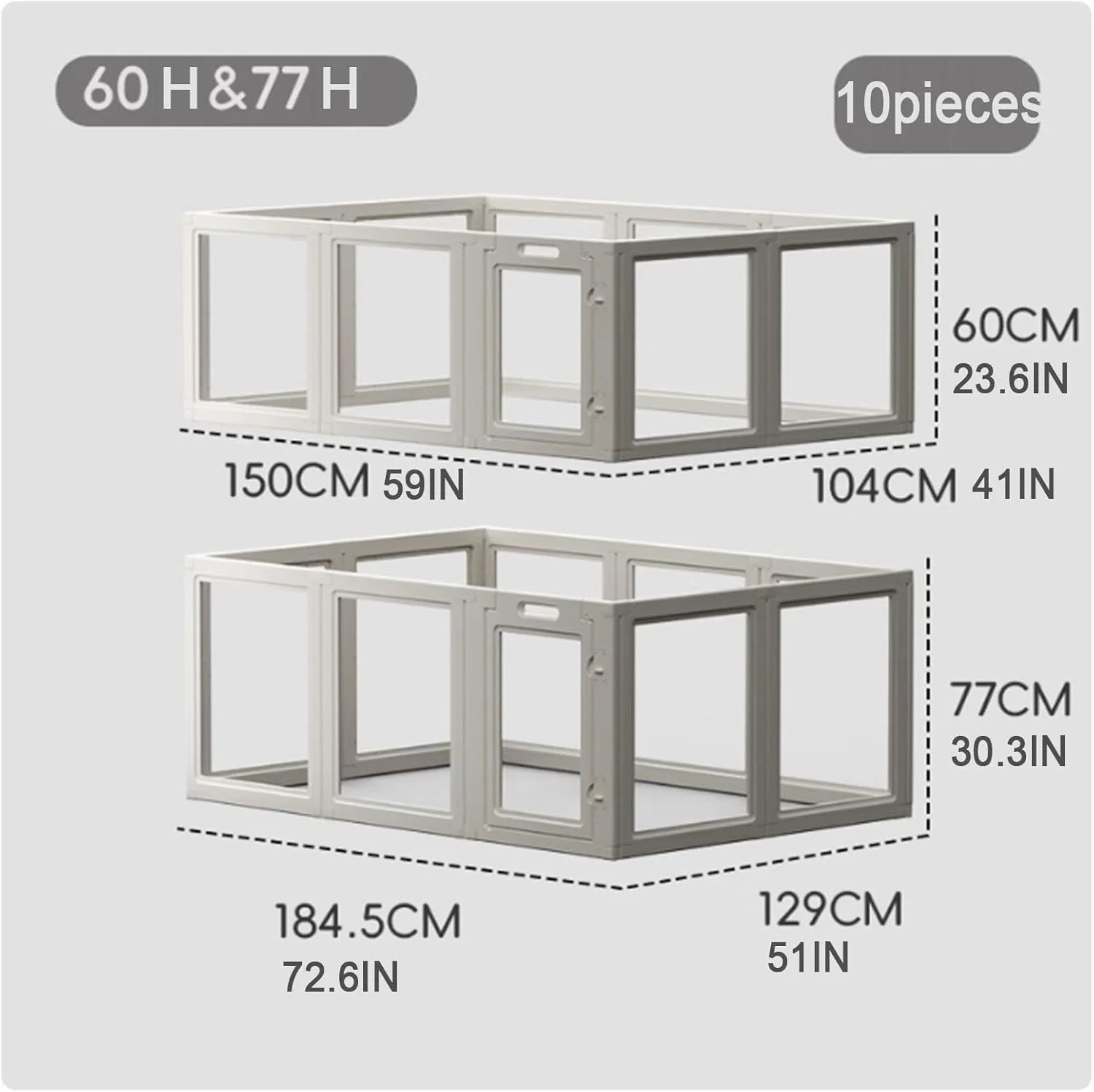 محوطه بازی سگ پلاستیکی اکریلیک شفاف داخلی، محوطه بازی سگ شفاف، نصب و برداشتن آسان محوطه بازی و قفس سگ، برای توله سگ گربه خرگوش راسو قلم حیوانات خانگی شفاف (H77CM، B-10 پنل)