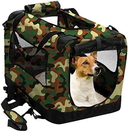  باکس تاشو سگ 2PET - باکس سگ نرم، با حمل و نقل آسان برای استفاده در داخل و خارج از خانه - خانه راحت سگ و باکس مسافرتی سگ - قاب فولادی قوی، روکش پارچه ای قابل شستشو (متوسط 61 سانتی متر، استتار)