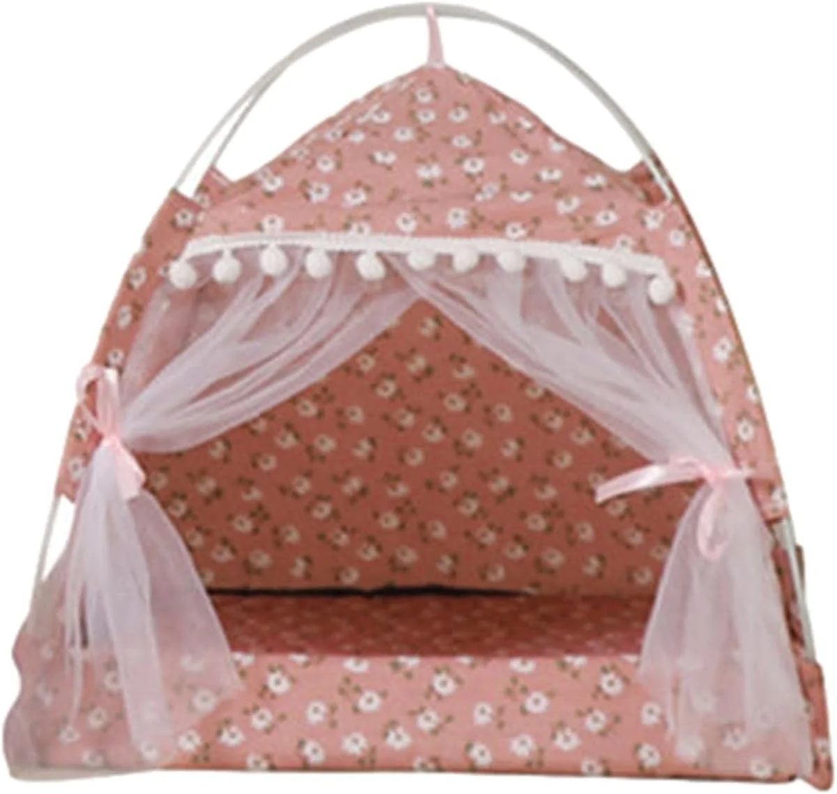 چادر حیوانات خانگی تابستانی زیبا (38x38x38 سانتی متر)، چادر با لبه توری، چادر نیمه محصور حیوانات خانگی، تخت حیوانات خانگی قفس سگ در فضای باز خانه بچه گربه خانه خواب گربه لانه حیوانات خانگی، این سایز برای حیوانات خانگی تا وزن 5 کیلوگرم مناسب است.