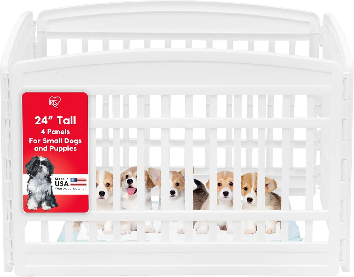 محوطه بازی توله سگ IRIS USA، 4 پنل، 24 اینچی، 35 x 35 x 24، حصار توله سگ، محوطه بازی سگ، محوطه بازی سگ در داخل خانه، حصار حیوانات خانگی، توله سگ ها/سگ های کوچک، سفید