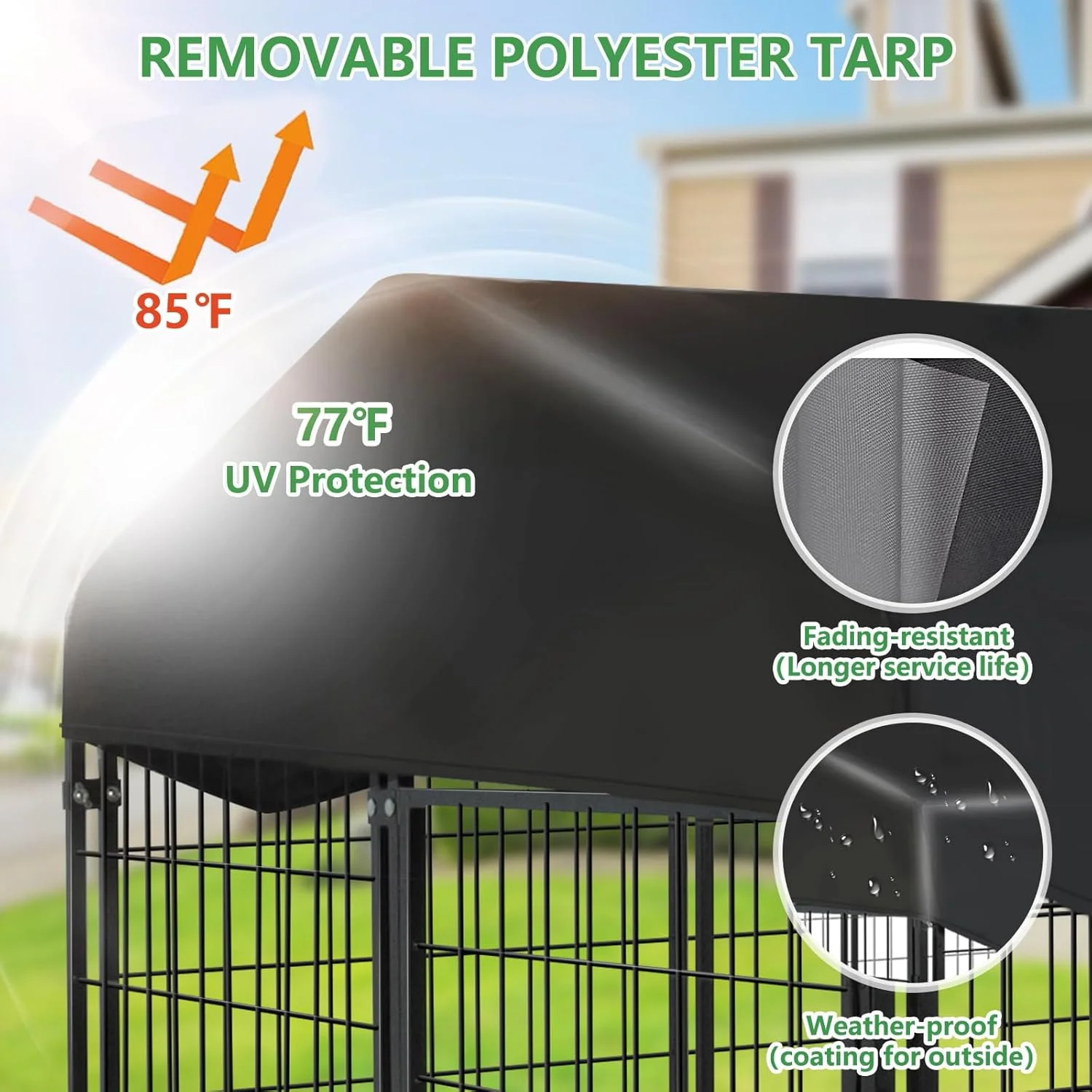 قفس سگ فضای باز 1R2P3I با دروازه غذا دهی، 120 سانتی متر طول، 120 سانتی متر عرض، 135 سانتی متر ارتفاع، قفس بزرگ سگ در فضای باز با سقف ضد آب برای همه نوع آب و هوا، قفس فلزی سگ در فضای باز با کاسه های چرخشی غذا قفس سگ فضای باز 1R2P3I با دروازه غذا دهی، 120 سانتی متر طول، 120 سانتی متر عرض، 135 سانتی متر ارتفاع، قفس بزرگ سگ در فضای باز با سقف ضد آب برای همه نوع آب و هوا، قفس فلزی سگ در فضای باز با کاسه های چرخشی غذا