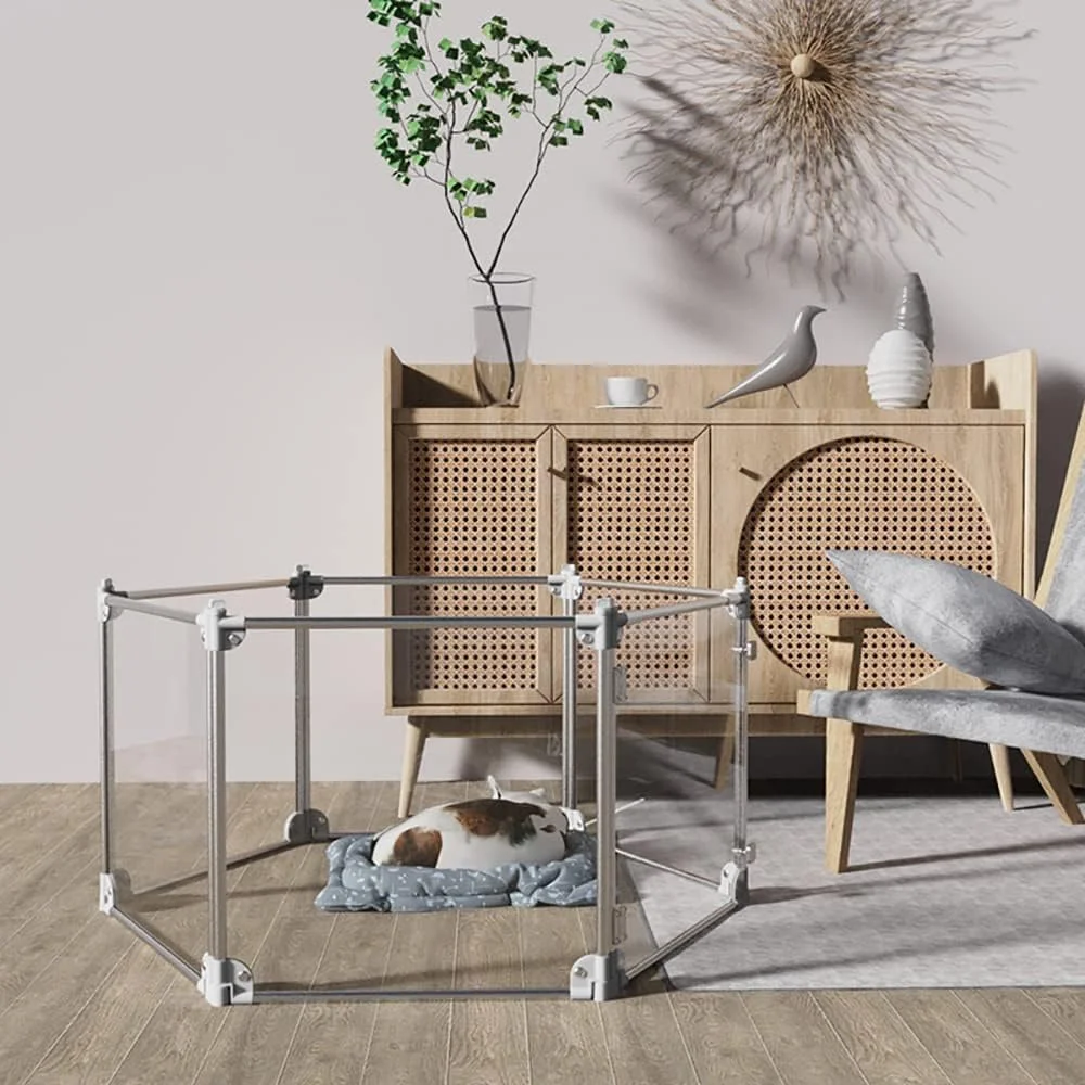 محوطه بازی سگ اکریلیک جداشدنی، محوطه بازی حیوانات خانگی قابل حمل، قفس تمرین حیوانات خانگی خانه بازی سگ برای توله سگ و گربه استفاده در کمپینگ مسافرتی در فضای باز و سرپوشیده