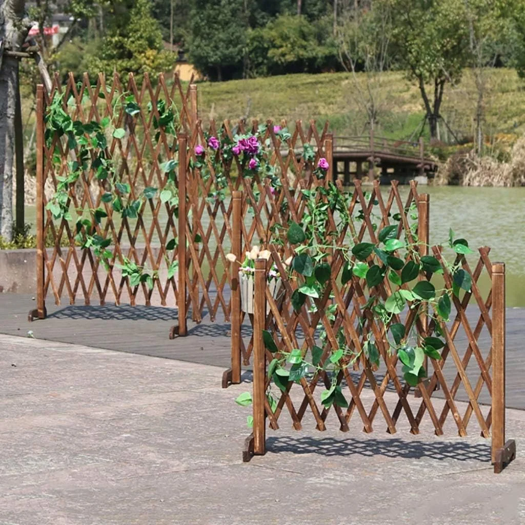 حصار باغچه / حصار چوبی تلسکوپی / حصار چوبی مشبک / داربست تزئینی باغ / حصار حیوانات خانگی / درب مانع (اندازه: 170 × 90 سانتی متر) جمع شونده (اندازه: 120 * 50 سانتی متر)