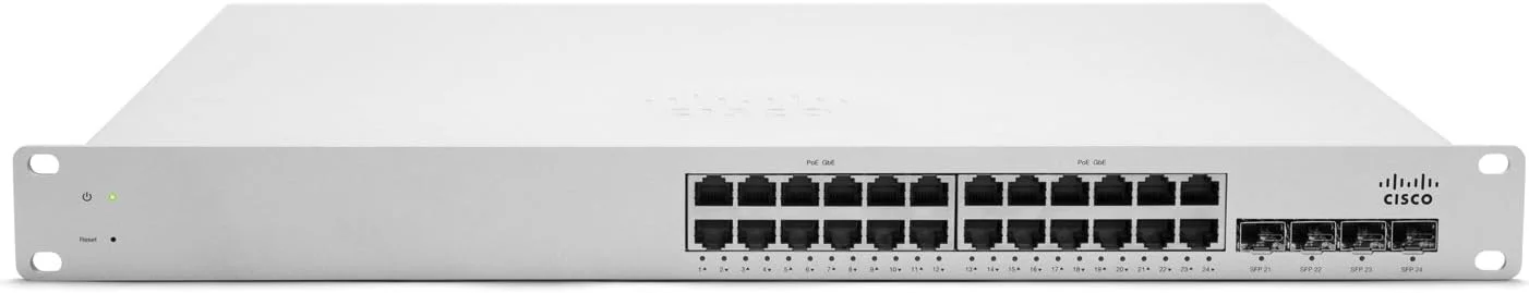 سوئیچ سیسکو Meraki MS320-24P L3 Cloud Managed با 24 پورت GbE 370W PoE+ و 4 پورت 10GbE SFP+ Access [PN: MS320-24P-HW]