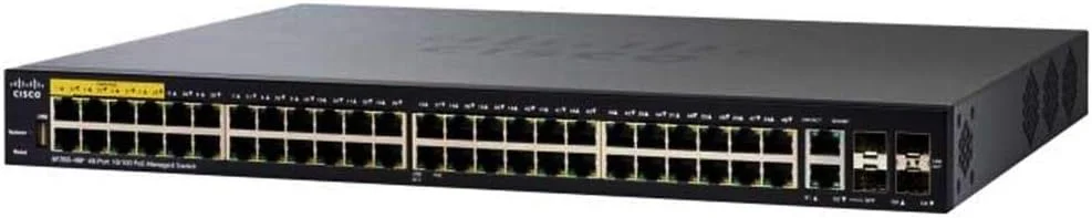 سوئیچ مدیریتی استک‌شدنی سیسکو SF550X-48P با 48 پورت 10/100 به همراه PoE 382W، 4 پورت گیگابیت اترنت (GbE) کمبو SFP، مسیریابی پویا L3 (SF550X-48P-K9-NA)