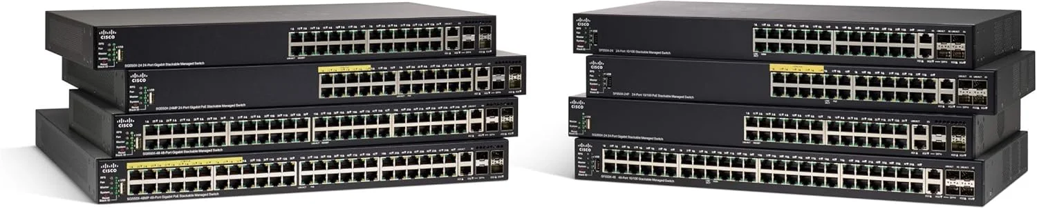 سوئیچ مدیریتی استک‌شدنی سیسکو SF550X-48MP با 48 پورت 10/100 به همراه PoE 740W، 4 پورت گیگابیت اترنت (GbE) کمبو SFP، مسیریابی دینامیک L3