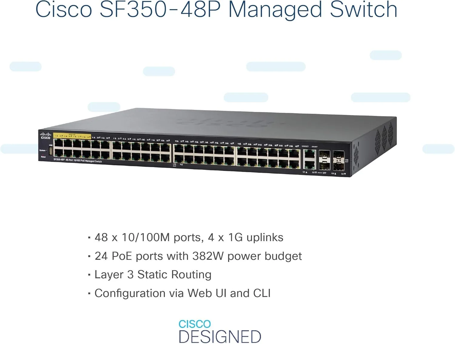 سوییچ مدیریتی 48 پورت سیسکو SF350-48P 10/100 POE سوییچ مدیریتی 48 پورت سیسکو SF350-48P 10/100 POE