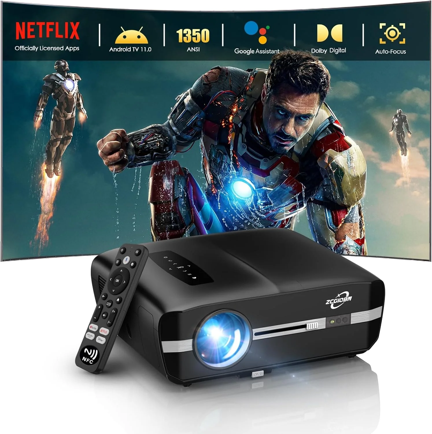 پروژکتور خانگی 4K HDR با روشنایی 1350 انسی، مناسب تئاتر خانگی، پروژکتور هوشمند فیلم و بازی با قابلیت WiFi 6، بلوتوث، NETFLIX، برنامه‌ها، فوکوس خودکار ToF، پرتاب کوتاه 1.2، HDMI ARC، مناسب اتاق خواب و اتاق روشن
