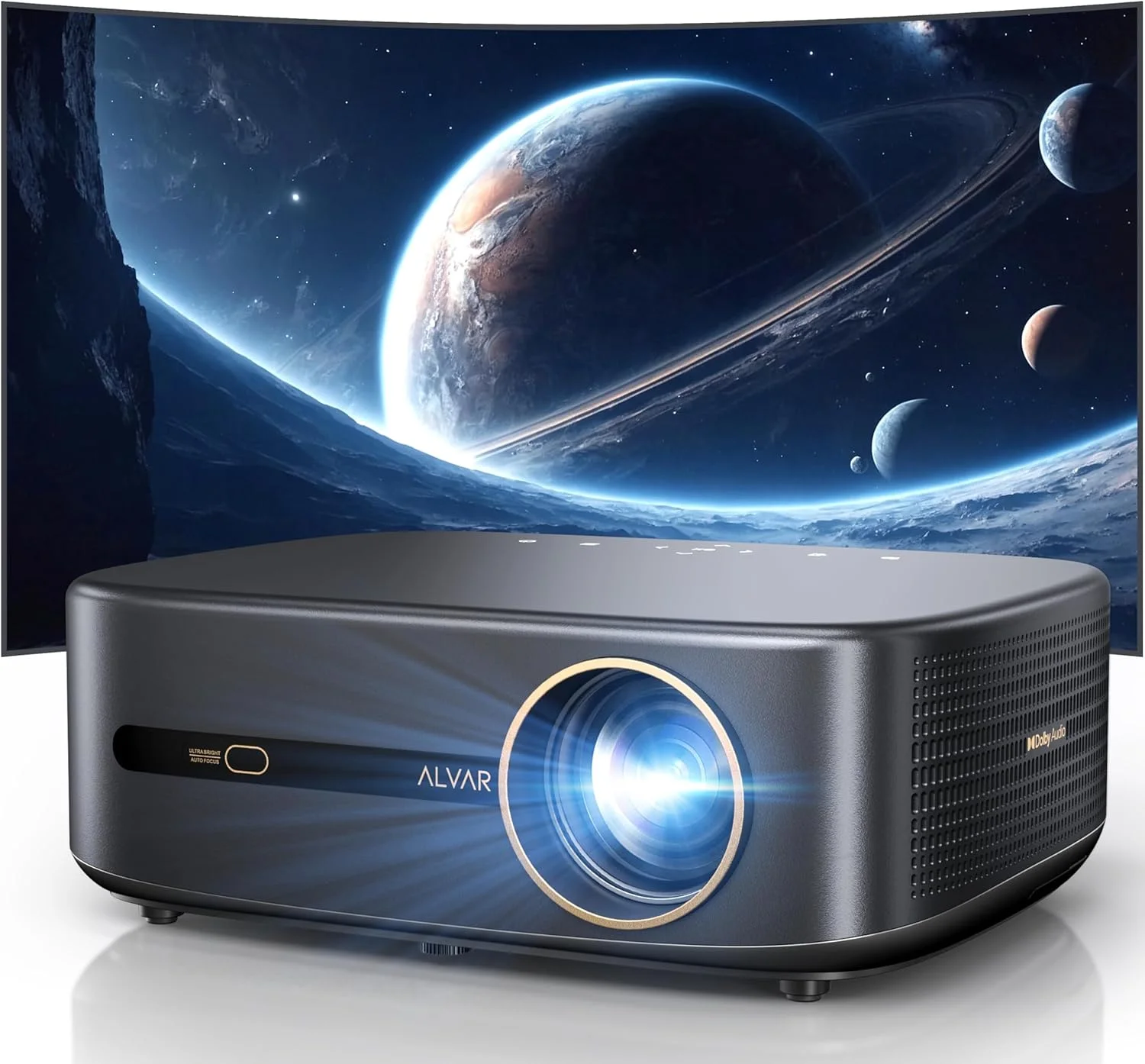 پروژکتور 4K آلوار با 1000 انسی لومن و صدای DBX-TV، دارای WiFi 6 و بلوتوث، دارای مجوز رسمی نتفلیکس و صدای Dolby، فوکوس خودکار و اصلاح کیستون خودکار، پروژکتور هوشمند Native 1080P با HDR10+ و بلندگوهای 30 واتی، مشکی