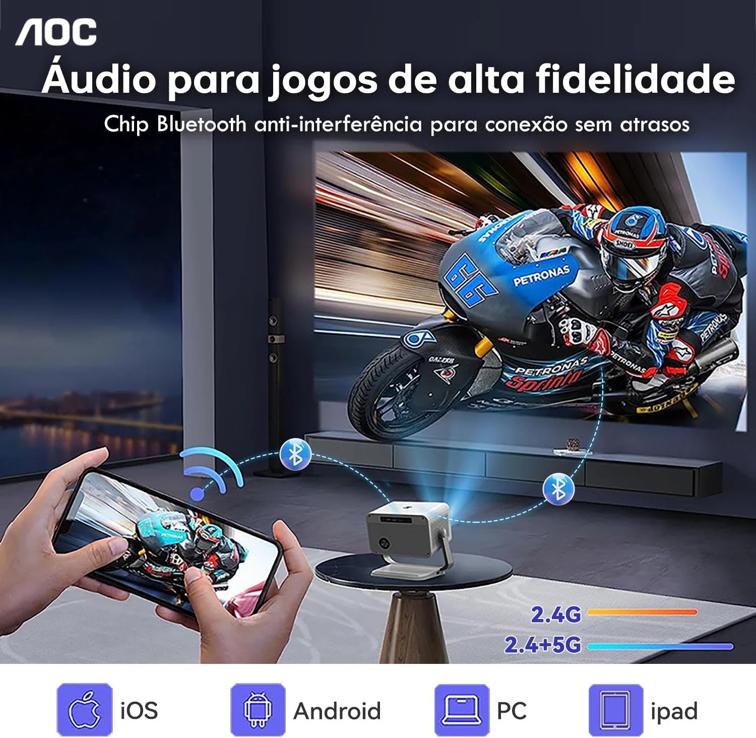 پروژکتور قابل حمل AOC، 1080P، 12000 لومن، پشتیبانی از 4K، وای فای 6 5G، سازگار با IOS/Android/PC/PS4/PS5، صفحه نمایش 300 اینچی پروژکتور قابل حمل AOC، 1080P، 12000 لومن، پشتیبانی از 4K، وای فای 6 5G، سازگار با IOS/Android/PC/PS4/PS5، صفحه نمایش 300 اینچی