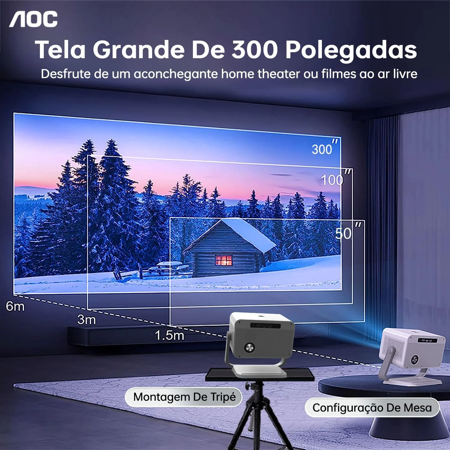 پروژکتور قابل حمل AOC، 1080P، 12000 لومن، پشتیبانی از 4K، وای فای 6 5G، سازگار با IOS/Android/PC/PS4/PS5، صفحه نمایش 300 اینچی پروژکتور قابل حمل AOC، 1080P، 12000 لومن، پشتیبانی از 4K، وای فای 6 5G، سازگار با IOS/Android/PC/PS4/PS5، صفحه نمایش 300 اینچی
