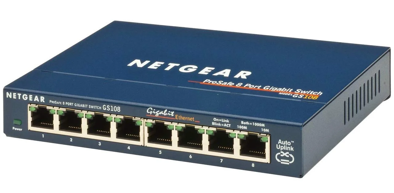 سوئیچ شبکه 8 پورت گیگابیتی اترنت NETGEAR GS108، هاب، اسپلیتر اینترنت، رومیزی و ProSAFE