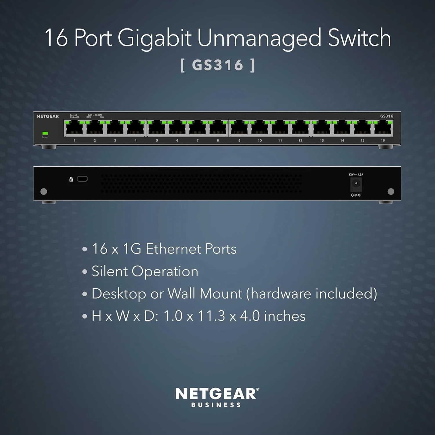 سوئیچ غیر مدیریتی 16 پورت گیگابیتی اترنت نت گیر (GS316): قابل استفاده رومیزی یا دیواری، عملکرد بی صدا سوئیچ غیر مدیریتی 16 پورت گیگابیتی اترنت نت گیر (GS316): قابل استفاده رومیزی یا دیواری، عملکرد بی صدا